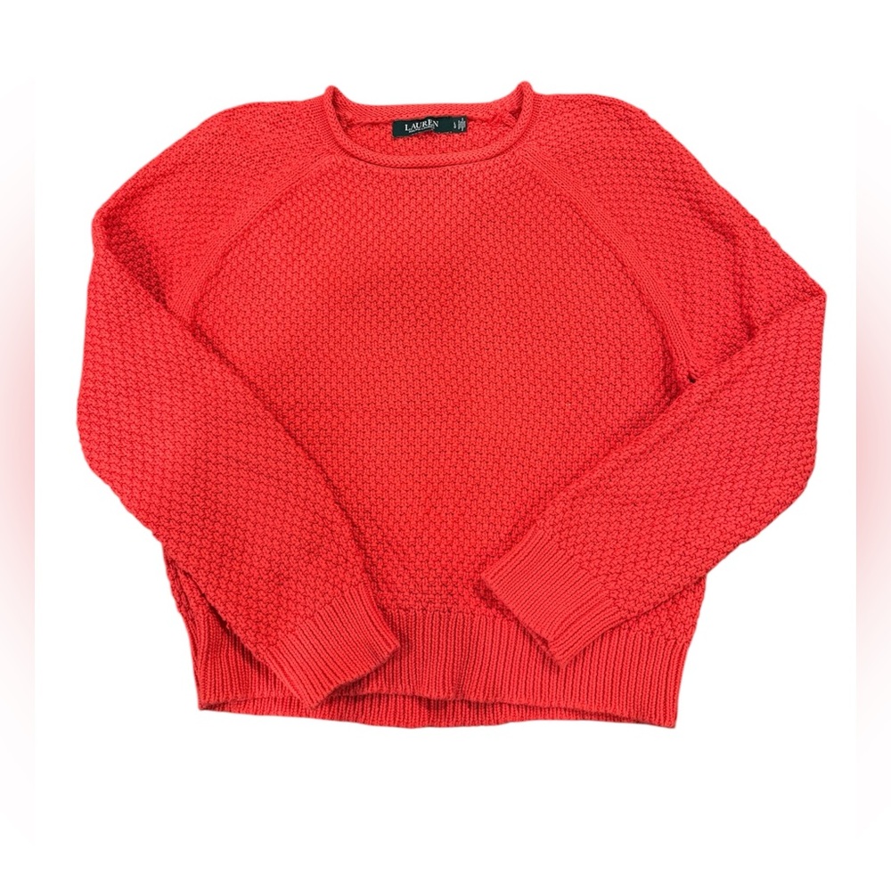 Lauren Ralph Lauren Sweater Moss Stitch Roll Neck 100% Cotton Raglan Size L